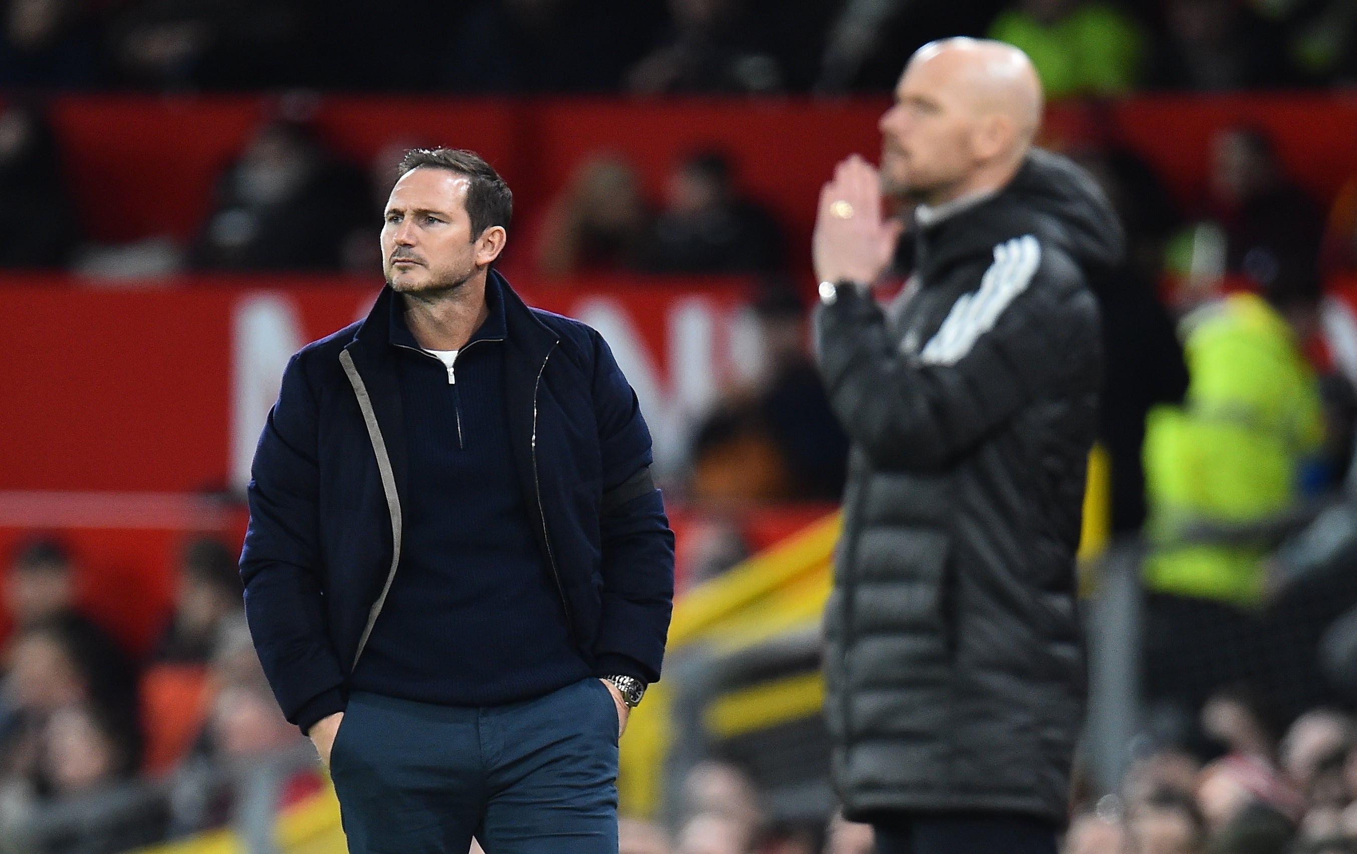 Everton manager Frank Lampard on the touchline at Old Trafford
