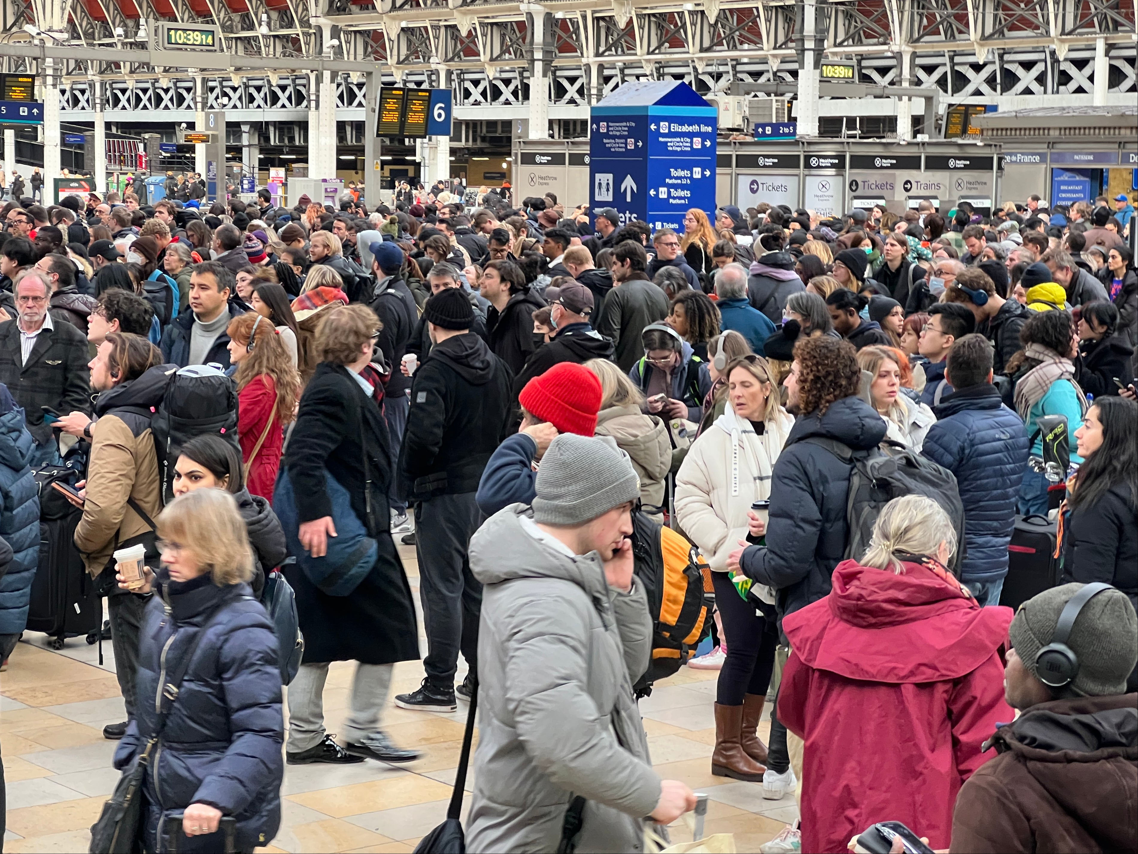 Which way now? Chaos at Paddington station in London after the end of the Christmas strike