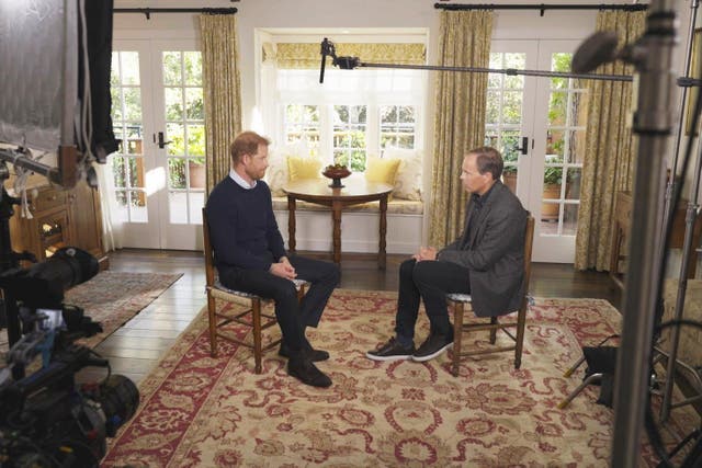The Duke of Sussex during an interview with ITV’s Tom Bradby (Harry: The Interview on ITV1 and ITVX at 9pm on January 8/PA)