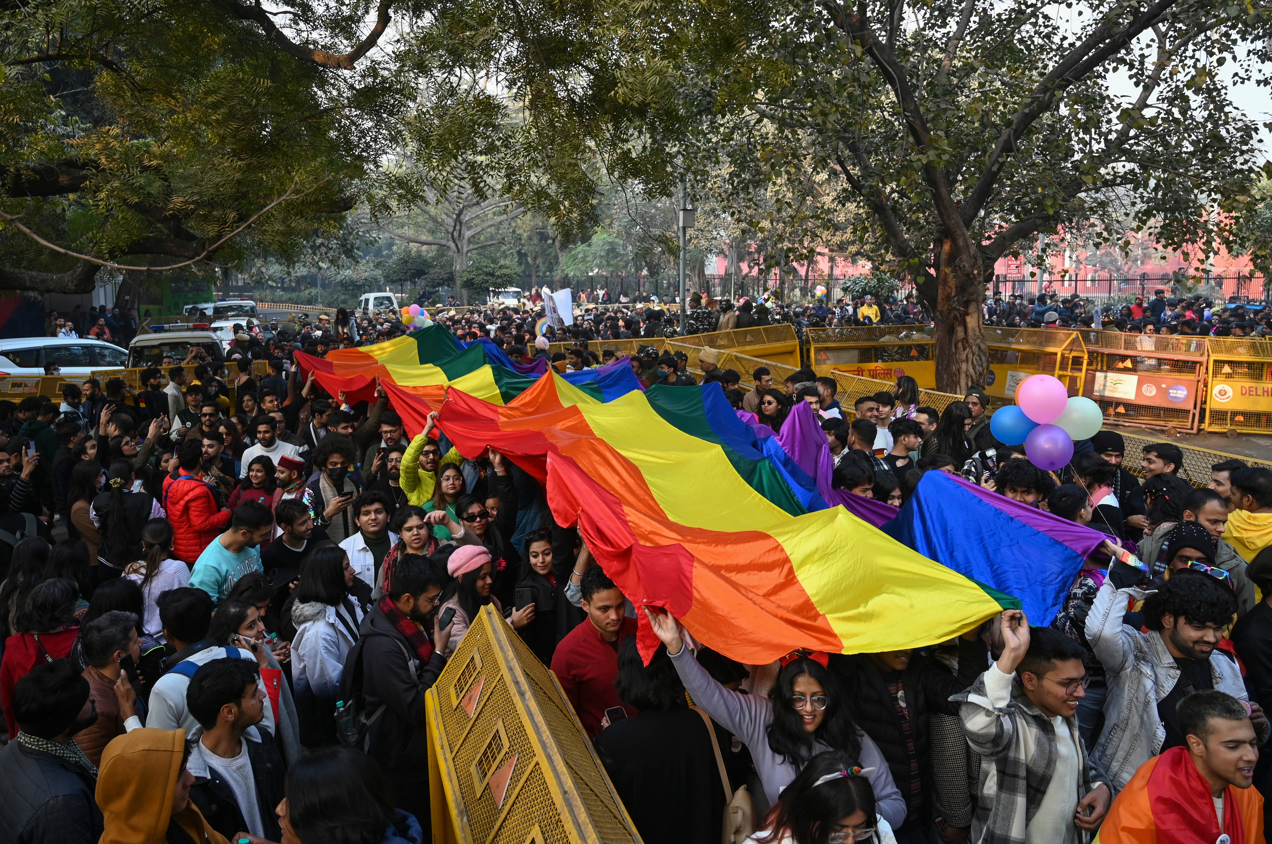 File photo: Members of the LGBT+ community and their supporters carry a rainbow flag as they march demanding equal marriage rights in New Delhi, India, Sunday, 8 January 2023