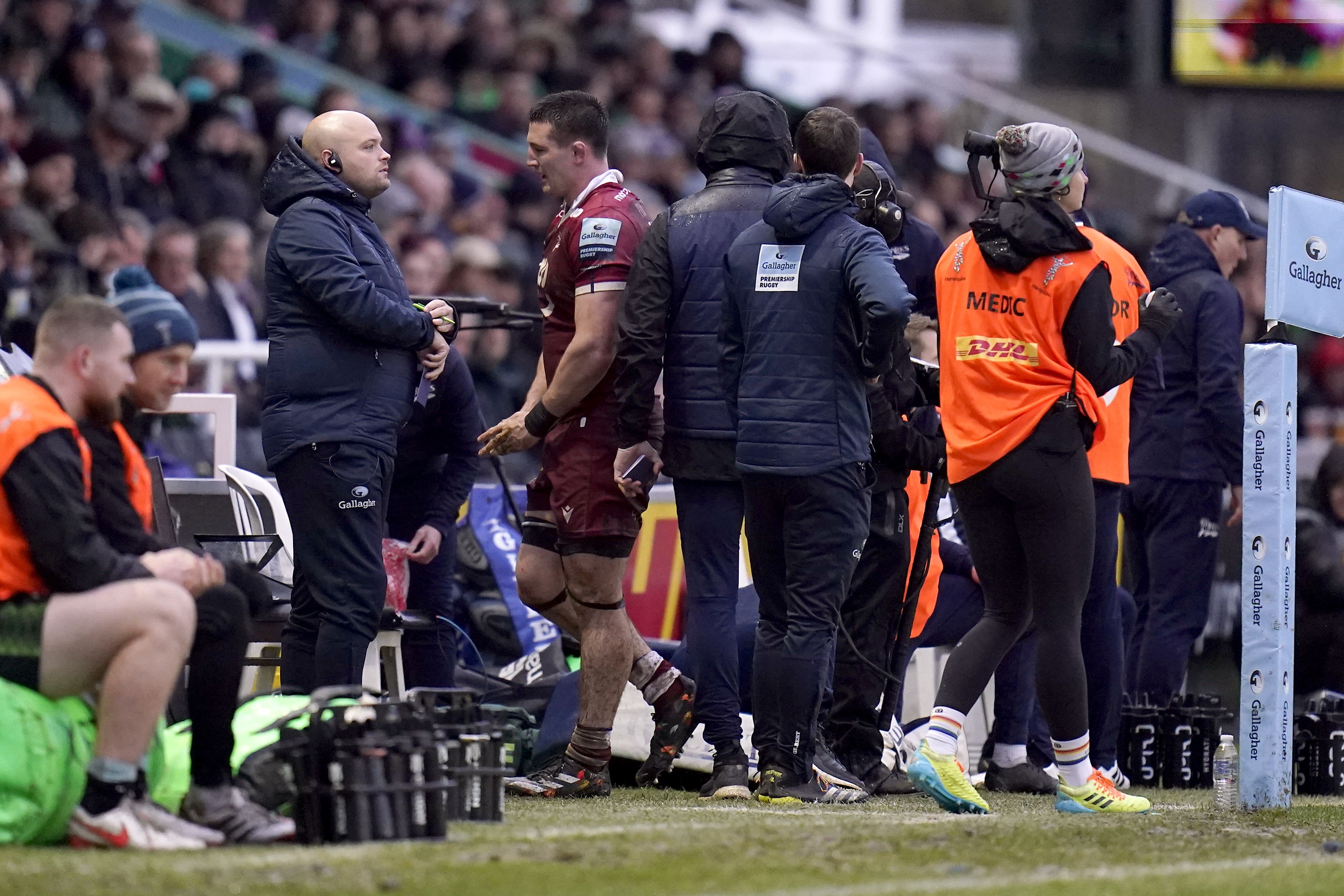 Tom Curry leaves the field at the Twickenham Stoop (Andrew Matthews/PA)