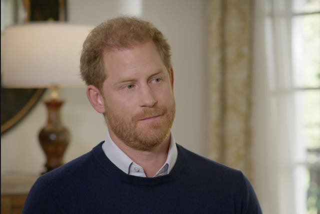 <p>The Duke of Sussex during an interview with ITV’s Tom Bradby in California, US (ITV/PA)</p>