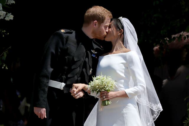 <p>Harry and Meghan at their wedding five years ago </p>