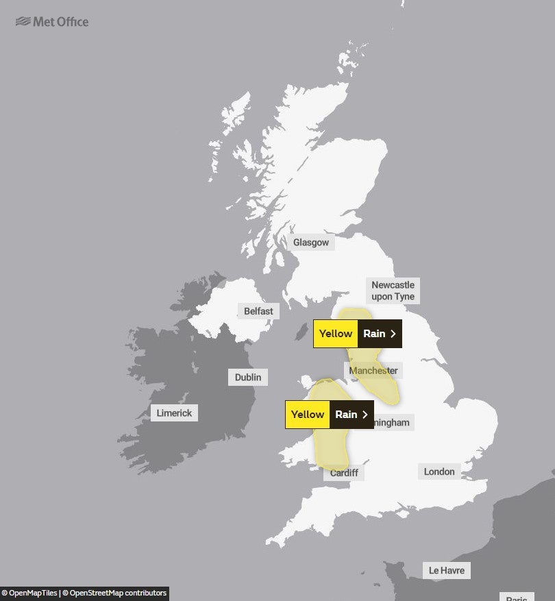 Heavy rain warnings begin at 6am on Tuesday and last until 8pm the same day