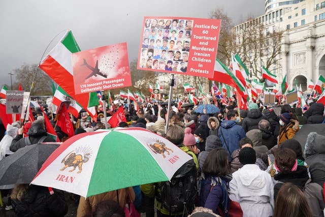 <p>A protest in London against the Islamic Republic following the death of Mahsa Amini</p>