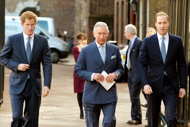 <p>(Pictured left to right) Prince Harry, King Charles and Prince William </p>