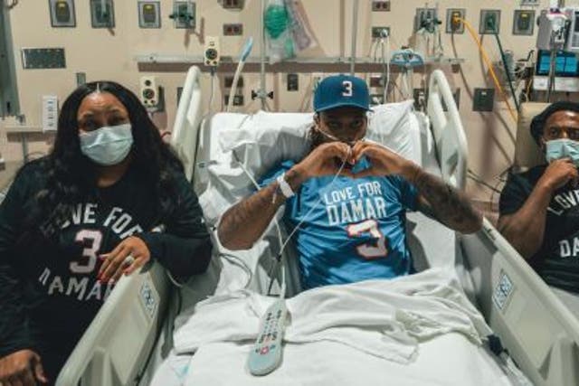 <p>Damar Hamlin shared an image of himself in his hospital bed</p>