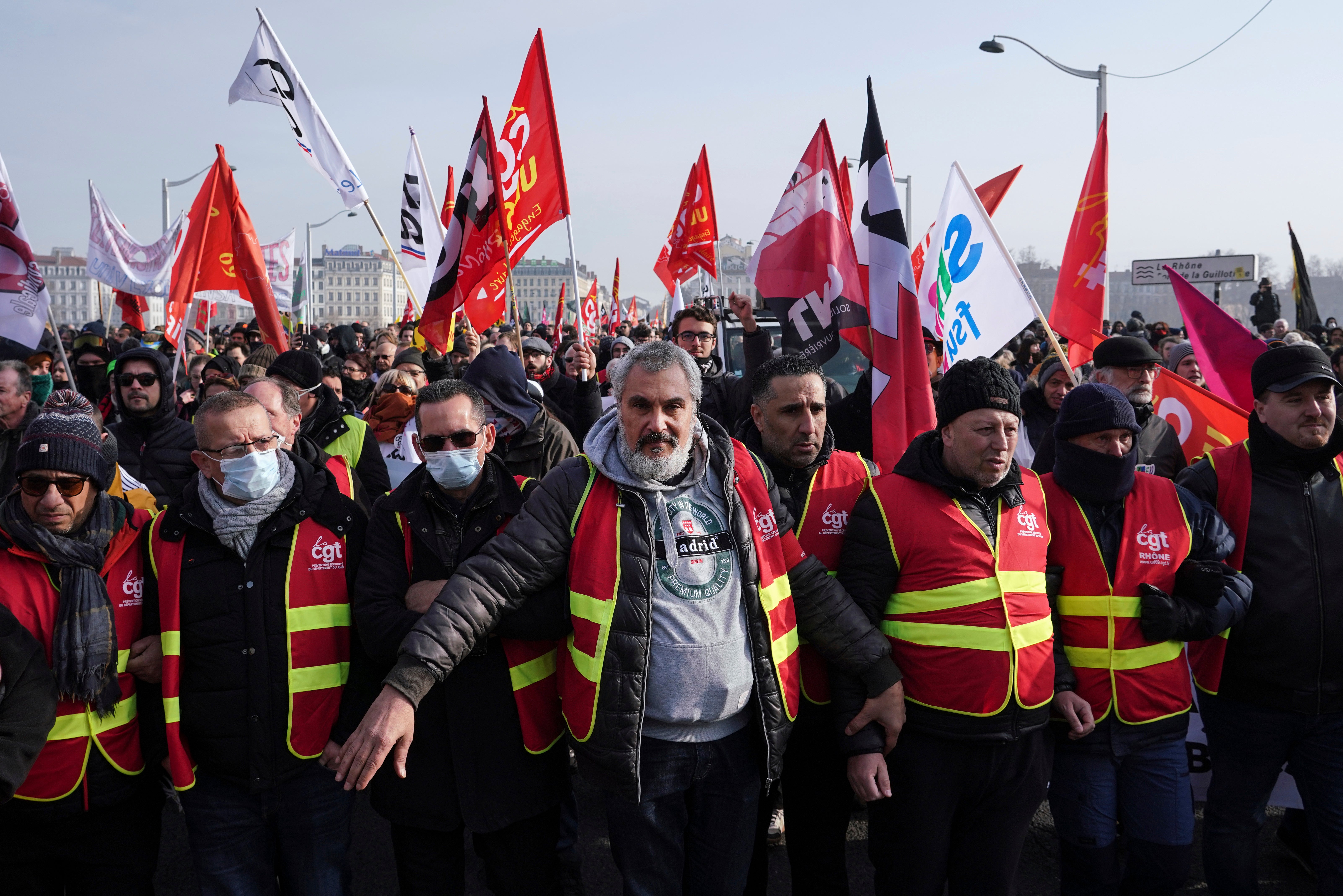 Unions protested the last attempt at pension reforms in 2020, including this pictured march in Lyon