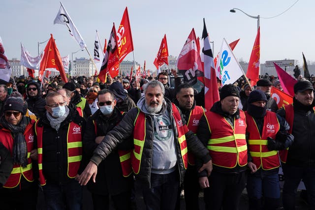 <p>Unions protested the last attempt at pension reforms in 2020, including this pictured march in Lyon </p>