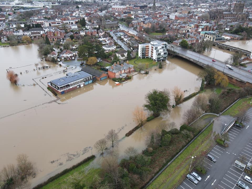 Flooding caused by high water levels on the river Wye in Hereford
