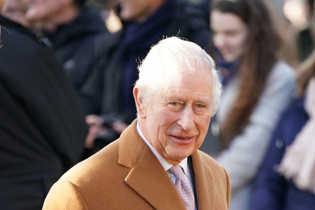 King Charles III arrives to attend a morning church service at Castle Rising Church in Norfolk. Picture date: Sunday January 8, 2023.
