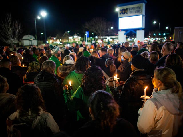 <p>Residents of Newport News hold a candlelight vigil in honor of Richneck Elementary School first-grade teacher Abby Zwerner at the School Administration Building in Newport News, Va., Monday, Jan. 9, 2023</p>