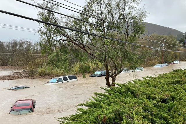 <p>Cars are submerged in flood waters in Morro Bay, California on January 9, 2023 </p>