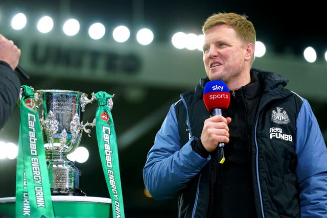Eddie Howe guided Newcastle to their first League Cup semi-final for 47 years with victory over Leicester (Owen Humphreys/PA)