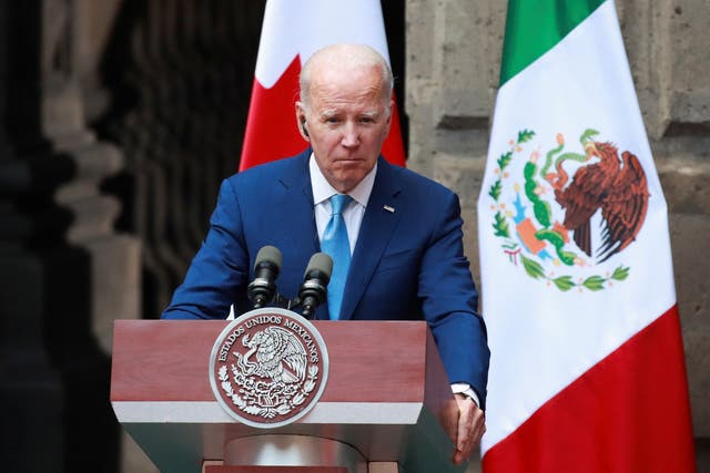 <p>U.S. President Joe Biden attends a joint news conference with Mexican President Andres Manuel Lopez Obrador and Canadian Prime Minister Justin Trudeau, at the conclusion of the North American Leaders' Summit in Mexico City, Mexico, January 10, 2023.  REUTERS/Henry Romero</p>