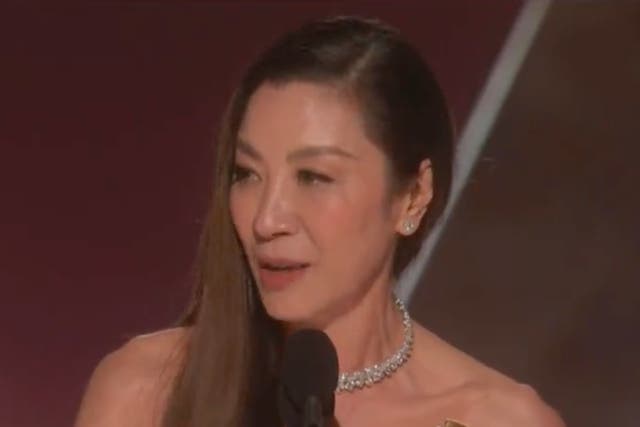 <p>Michelle Yeoh at the Golden Globes</p>