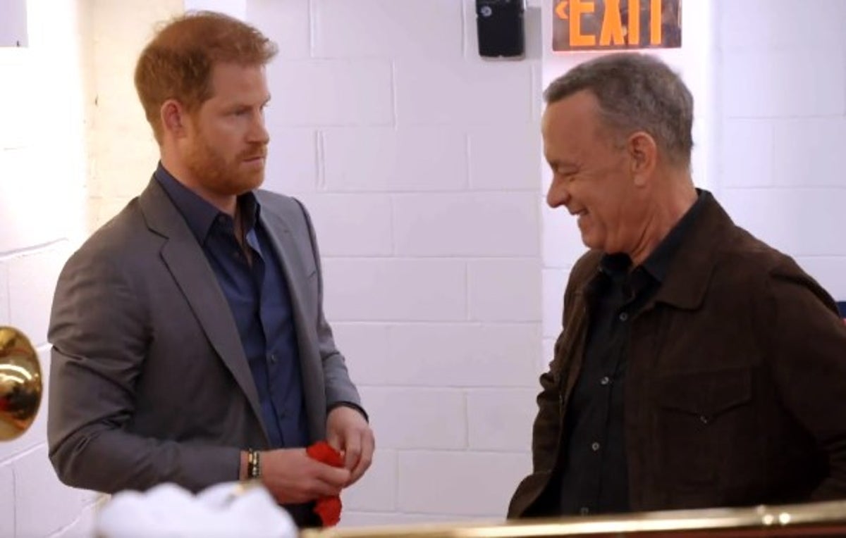 Prince Harry and Tom Hanks mock royal tradition in The Late Show sketch