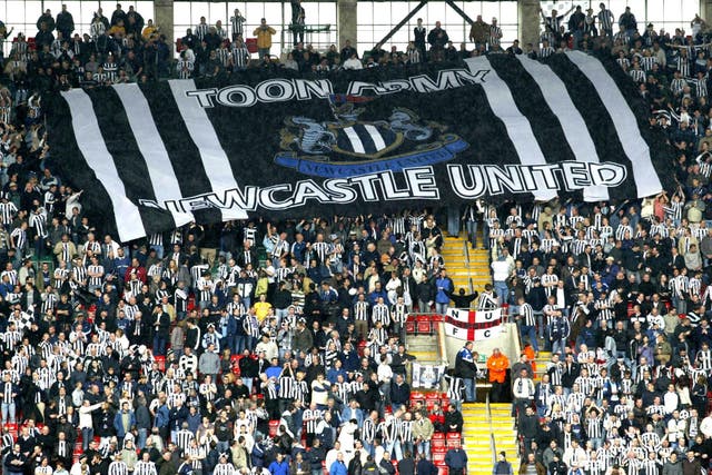 Newcastle fans display a giant banner at the club’s 2005 FA Cup semi-final clash with Manchester United (Nick Potts/PA)
