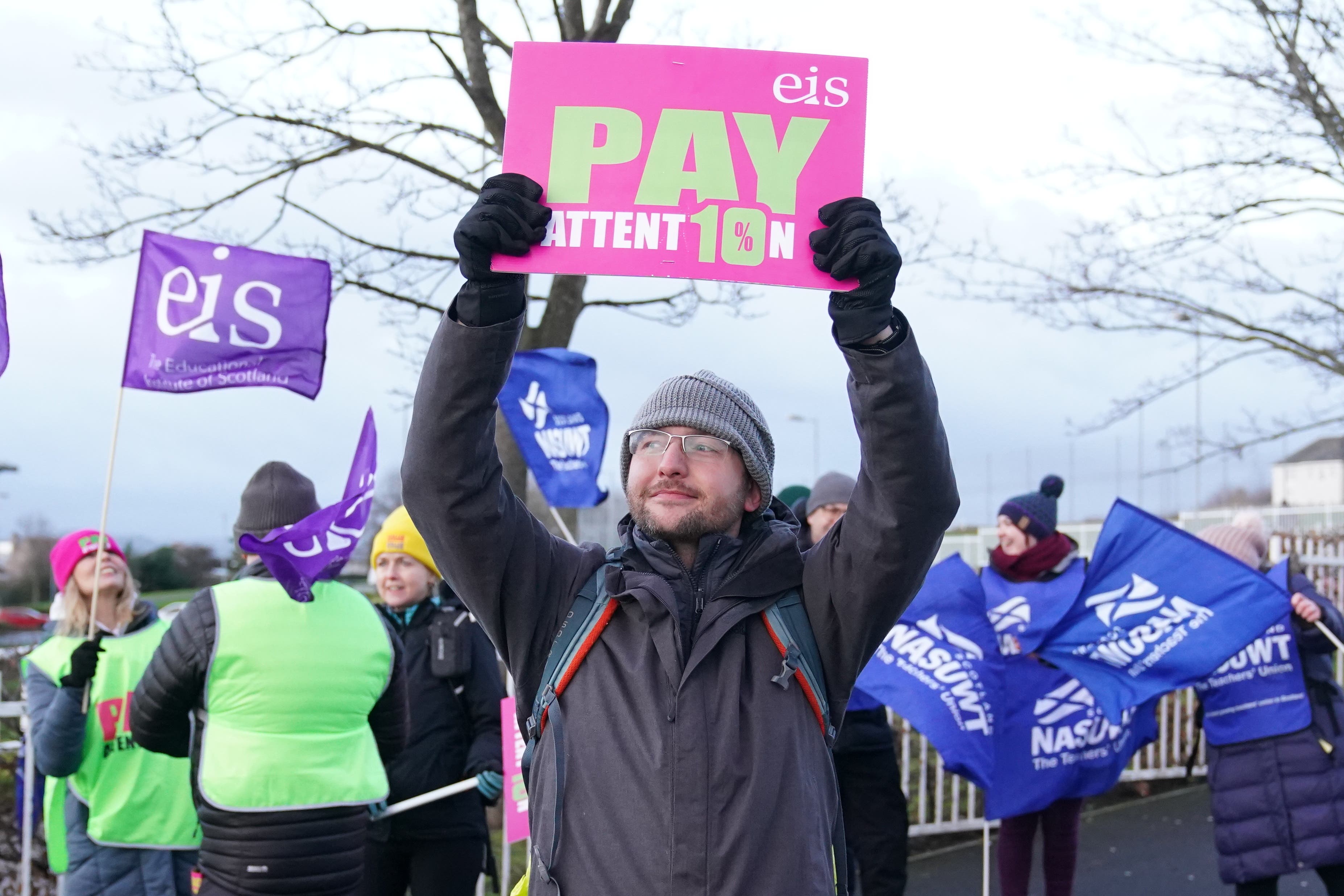 Teachers on strike outside Craigmount High School in Edinburgh (Jane Barlow/PA)