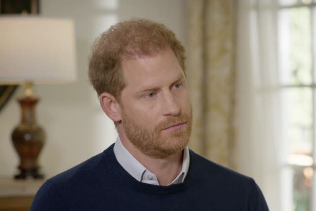 Undated handout screengrab issued by ITV of the Duke of Sussex during an interview with ITV’s Tom Bradby in California, US, for the programme Harry: The Interview. Issue date: Sunday January 8, 2023.