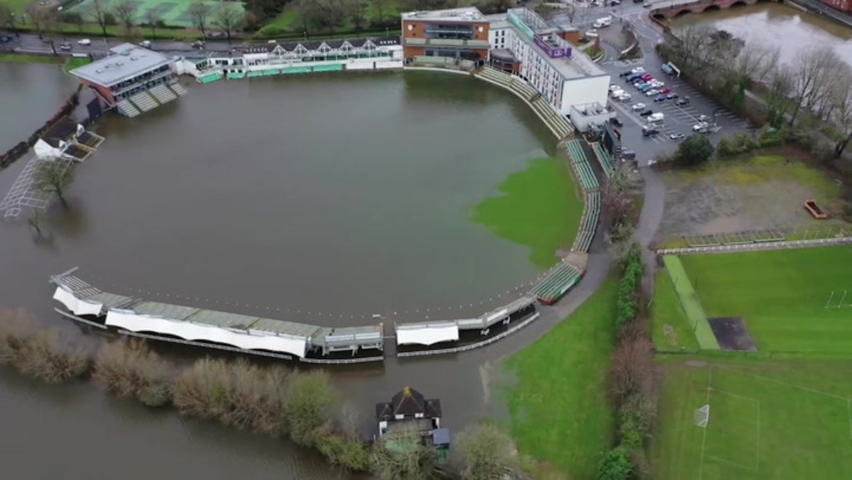 Cricket grounds completely submerged by floodwater after heavy downpour