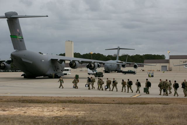 <p>Soldiers prepare for deployment at Fort Bragg, North Carolina</p>