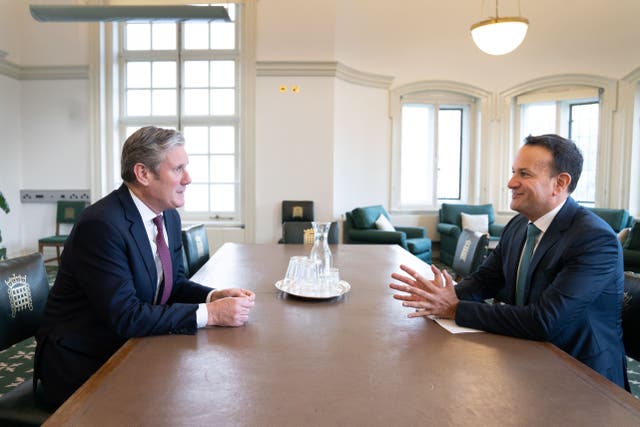 Labour leader Sir Keir Starmer (left) meets with Leo Varadkar in the Houses of Parliament in London, to discuss a range of topics such as Anglo-Irish relations and the trade links between the two nations (Stefan Rousseau/PA)