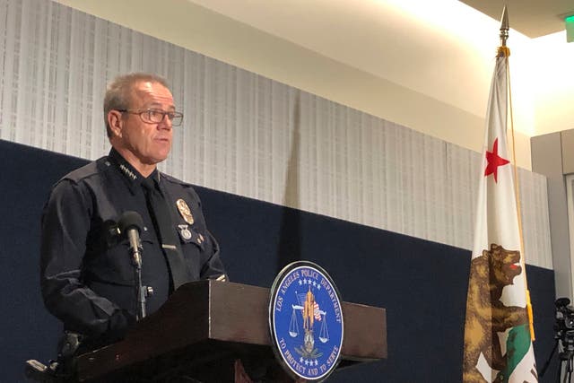<p>Los Angeles Police Chief Michel Moore discuses the two recent fatal police shootings in the city at a press conference </p>