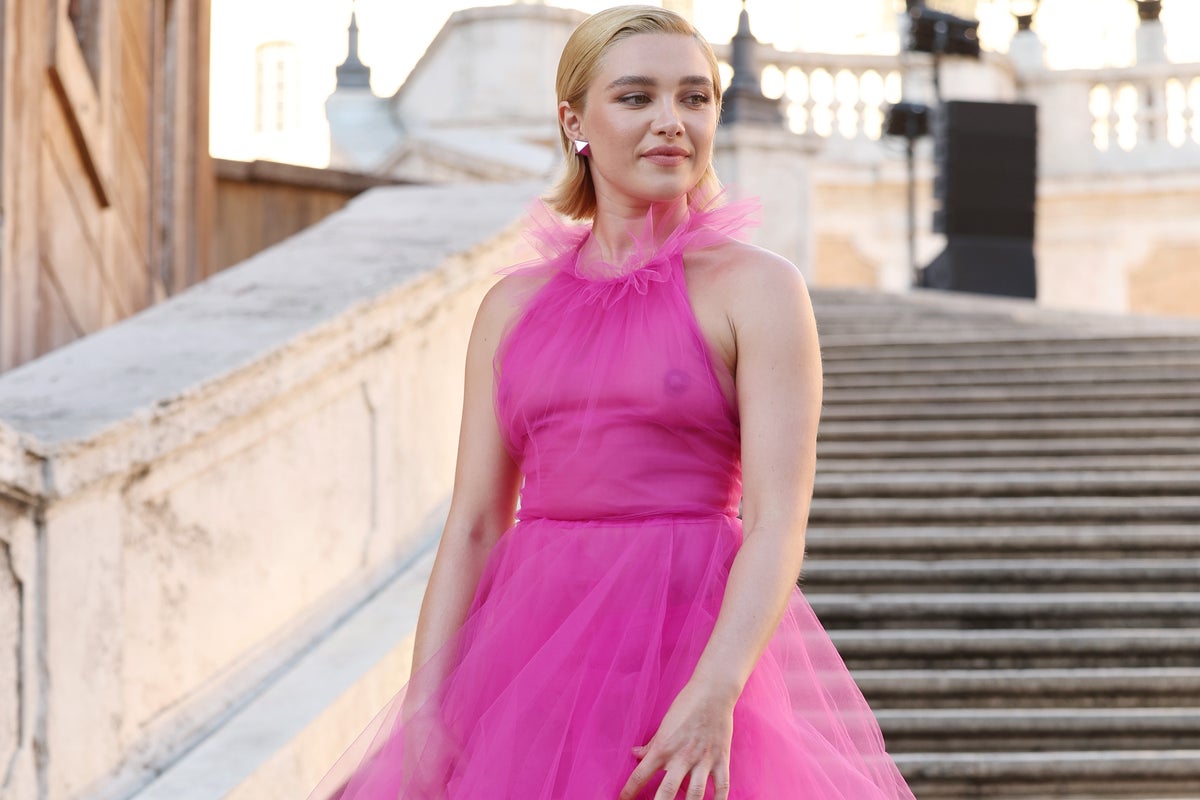 florence pugh valentino dress pink Florence Pugh slams backlash over sheer pink gown: 'Technically they're  covered?'