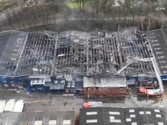 <p>The aftermath of a fire at a food factory </p>