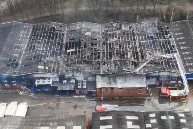 <p>The aftermath of a fire at a food factory </p>