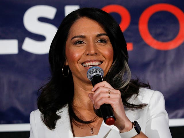 <p>Democratic presidential candidate U.S. Representative Tulsi Gabbard (D-HI) holds a Town Hall meeting on Super Tuesday Primary night on March 3, 2020 in Detroit, Michigan</p>