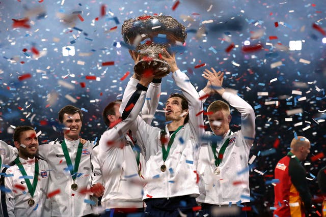 Andy Murray lifts the Davis Cup trophy in 2015 (Andrew Milligan/PA)