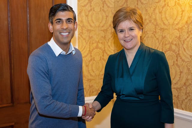 <p>Prime minister Rishi Sunak and Scotland’s first minister Nicola Sturgeon hold a meeting in Inverness, Scotland</p>