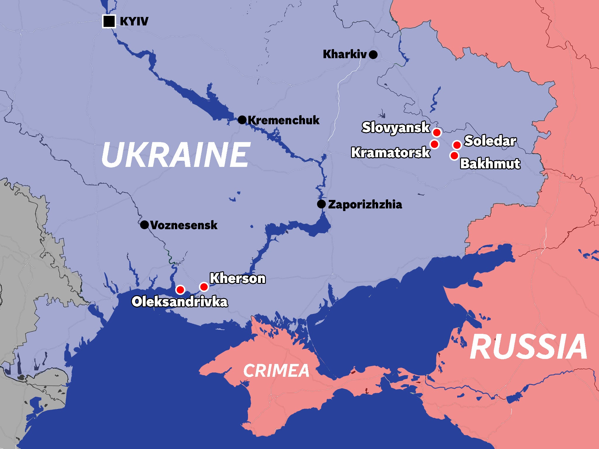 The location of some of the fiercest fighting across Ukraine