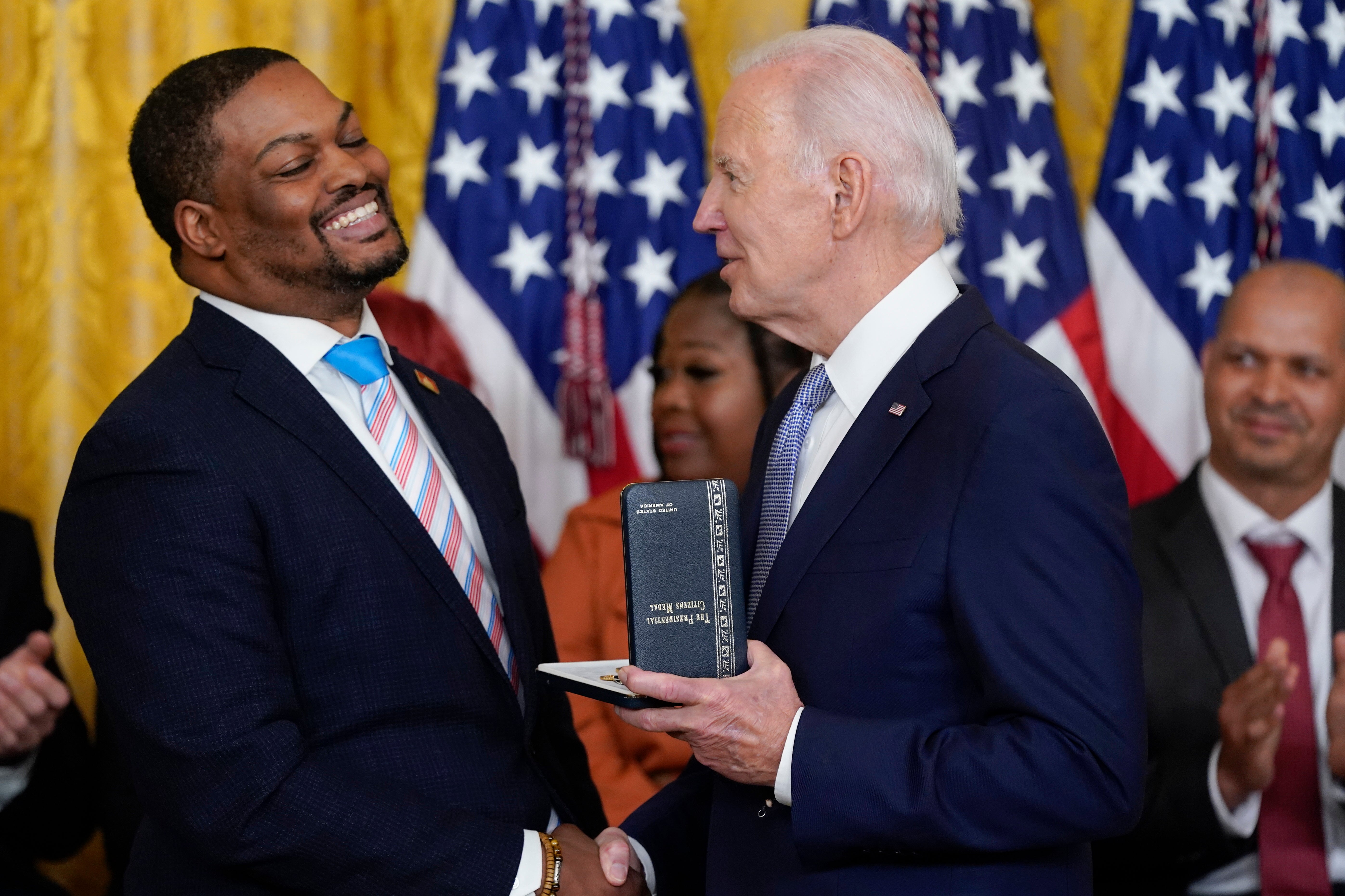 President Joe Biden awarded US Capitol Police officer Eugene Goodman the Presidential Citizens Medal on the second anniversary of the January 6 attack for his actions leading a mob away from the Senate.