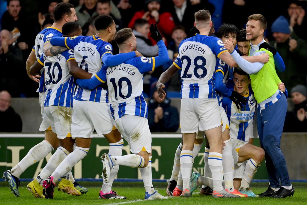 Solly March celebrates Brighton’s opener on a memorable afternoon