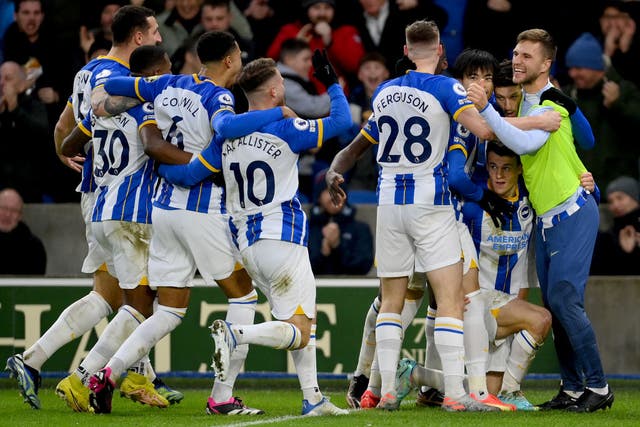 <p>Solly March celebrates Brighton’s opener on a memorable afternoon</p>