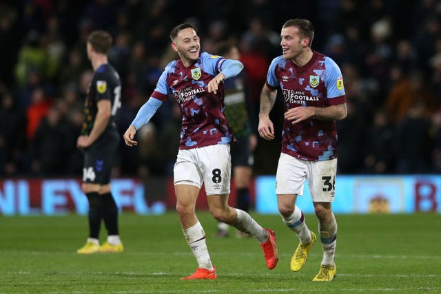 Jordan Beyer fired in the late winner for Burnley to ensure his side retained their Championship-leading advantage (Barrington Coombs/PA)