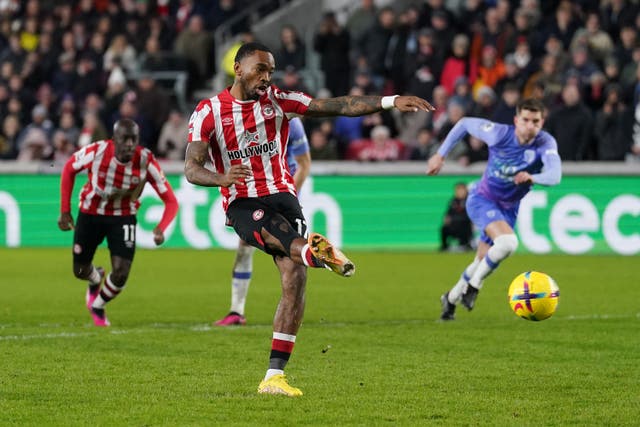 Brentford’s Ivan Toney scores from the penalty spot (Adam Davy/PA).