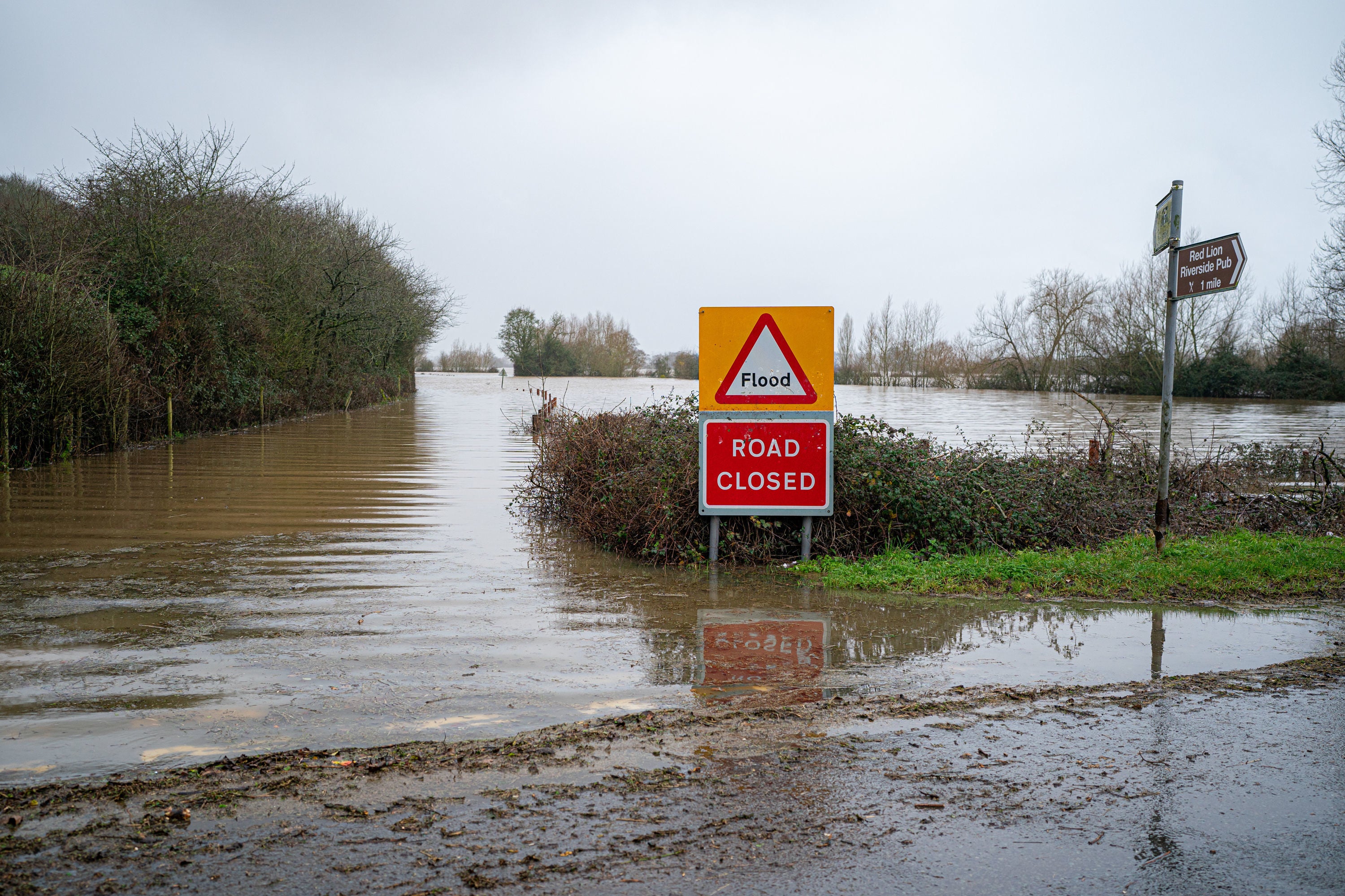 Closed roads following floodwater at Apperley, Gloucestershire