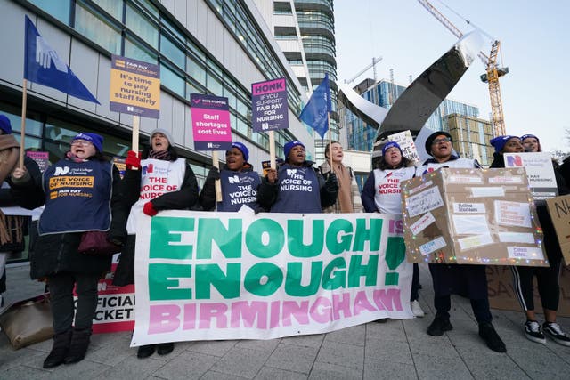 Nurses in England will stage another two days of walkouts this week following on from their industrial action in December (Jacob King/PA)