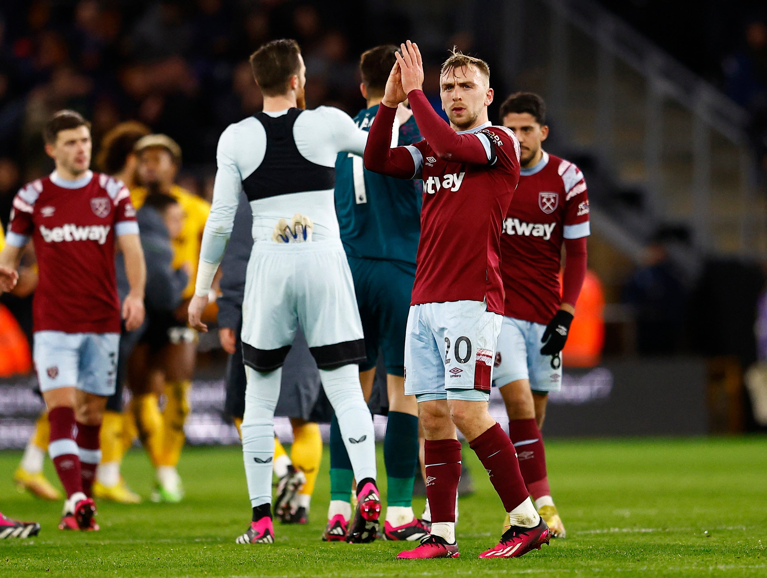 West Ham players after the full-time whistle at Wolves