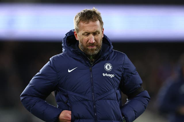 <p>Graham Potter reacts after Chelsea’s defeat by Fulham</p>