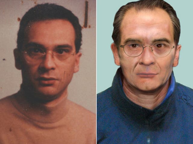 <p>Matteo Messina Denaro in his younger years, left, and an age-progressed e-fit released by Italian police </p>