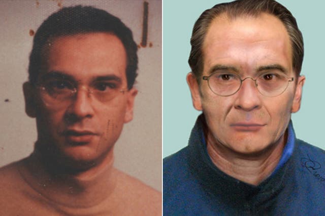 <p>Matteo Messina Denaro in his younger years, left, and an age-progressed e-fit released by Italian police </p>