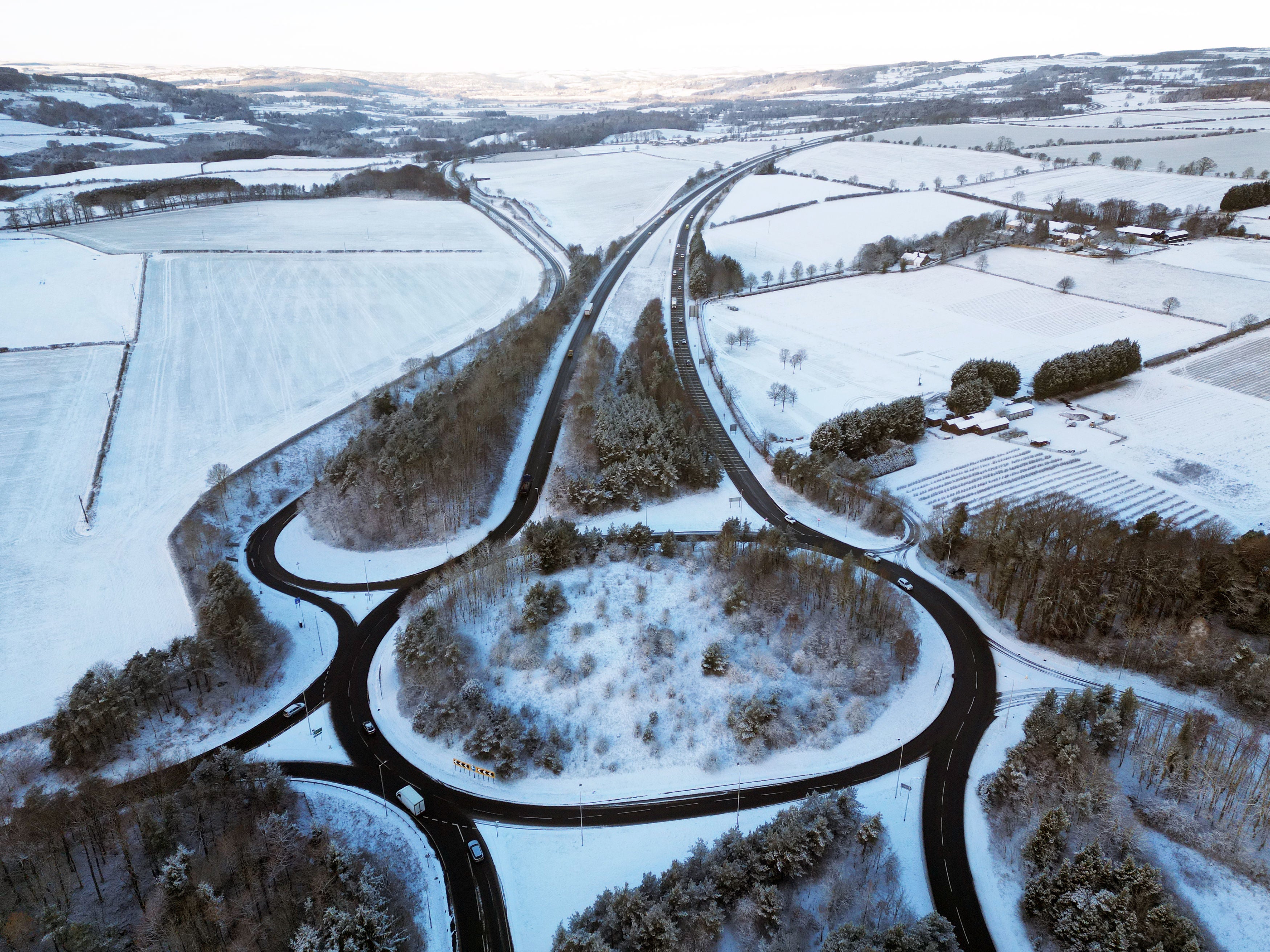 Snowy conditions on the A69 Newcastle to Hexham. Drivers have been warned to leave extra time for their Monday morning commute due to icy roads during rush hour, following a weekend of wintry weather