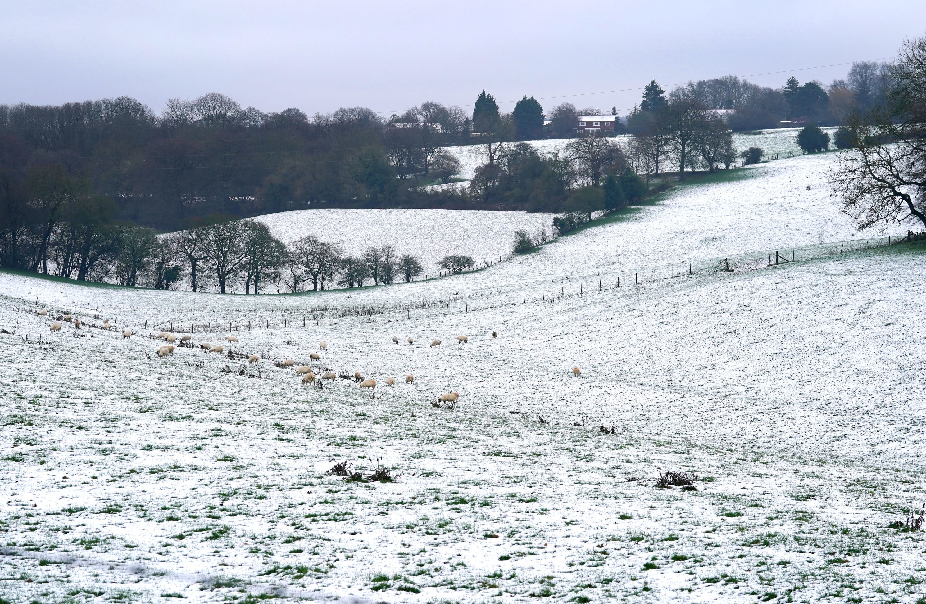 Snow covers fields near Addington in Kent.
