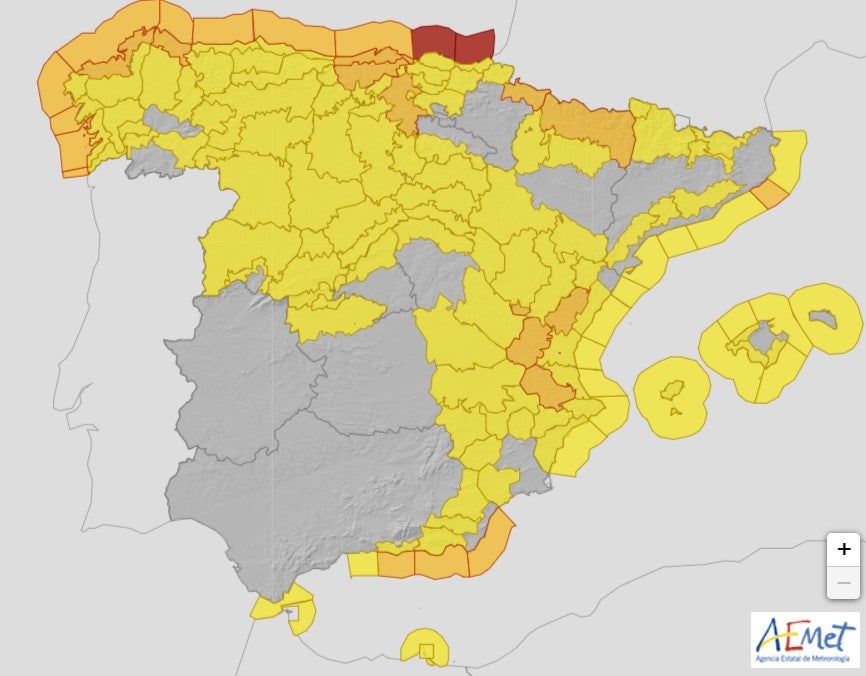 Aemet’s weather warnings for the week of 16 January