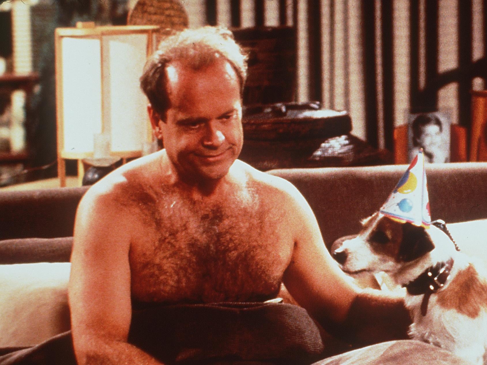Ruff night: Kelsey Grammer as Frasier Crane and Moose the dog as Eddie in an episode of the classic sitcom ‘Frasier’